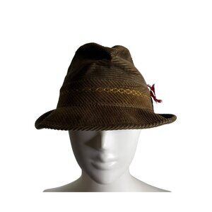 Vintage United Cap & Millinery Men's Olive Green Corduroy Fedora Hat Size 8